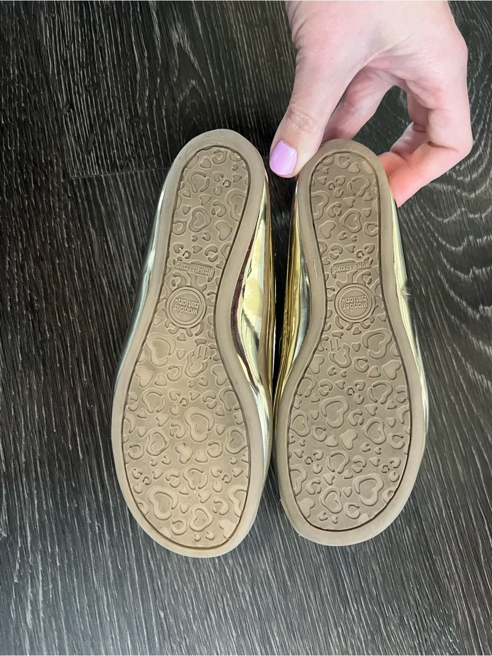 Kids Metallic Gold Ballet Flats with Bow - Wonder Nation (Size 11)